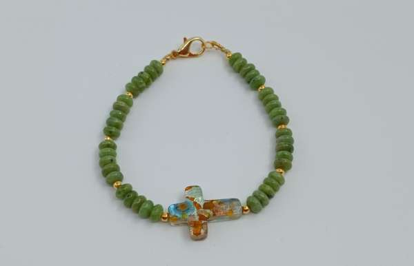 Armband Achat mit Kreuz aus Muranoglas