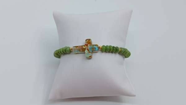 Armband Achat mit Kreuz aus Muranoglas