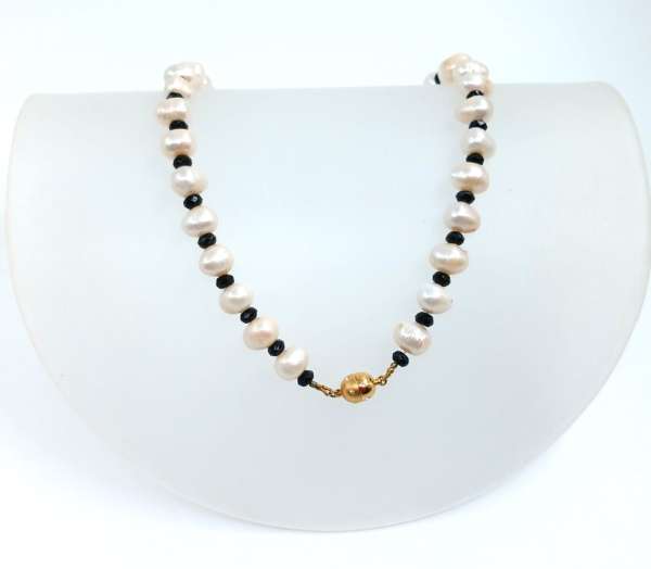 Collier Süßwasserperle, schwarzer Turmalin