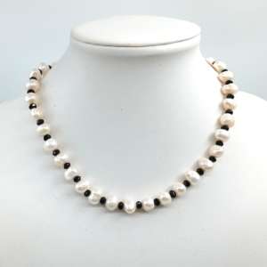 Collier Süßwasserperle, schwarzer Turmalin