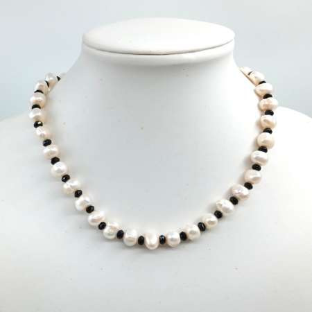 Collier Süßwasserperle, schwarzer Turmalin