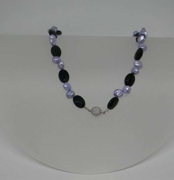 Kette Onyx, Keshiperlen, hellblau,
