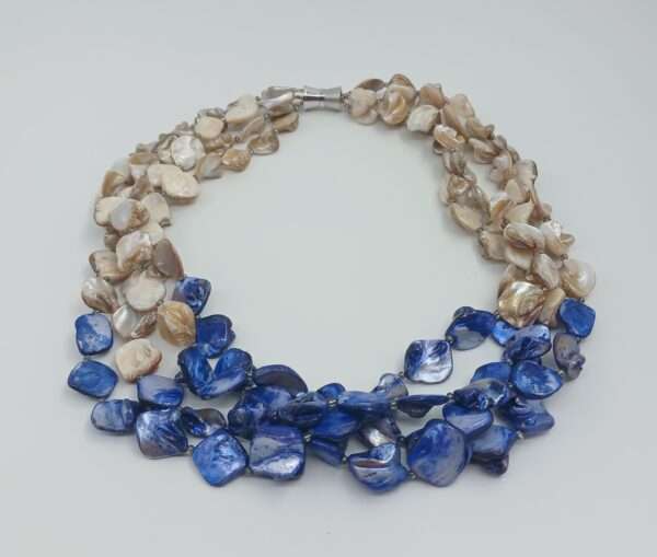 Collier, 4-reihig, Perlmutt, natur, dunkelblau