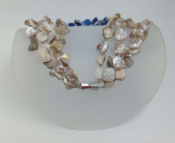 Collier, 4-reihig, Perlmutt, natur, dunkelblau