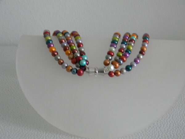 Collier vierreihig Kulturperlen multicolor