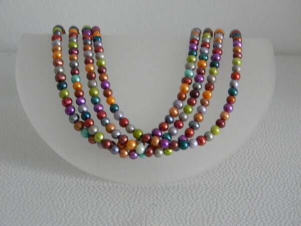Collier vierreihig Kulturperlen multicolor