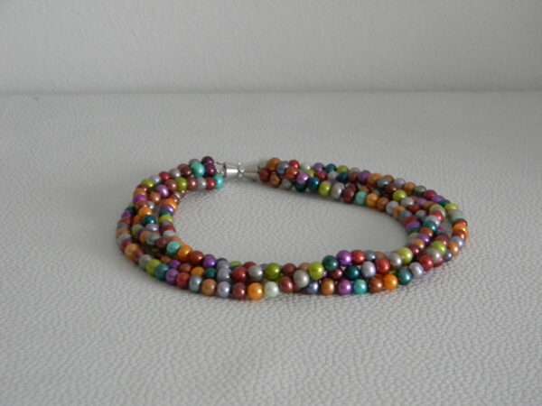 Collier vierreihig Kulturperlen multicolor