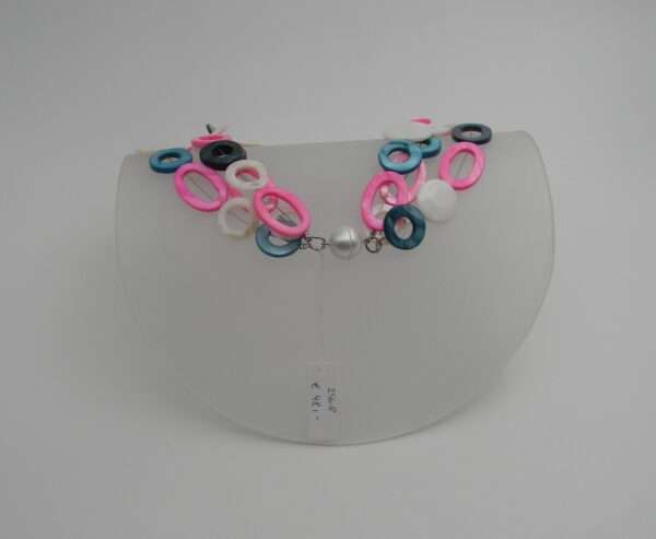 Collier, Perlmutt, 3-reihig, pink, weiß, blau, Magnetschließe